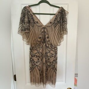 Aidan Mattox Beaded Dress in Tan and Black
